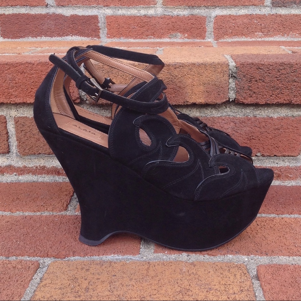 ALAIA Art Deco Suede Platform Wedges